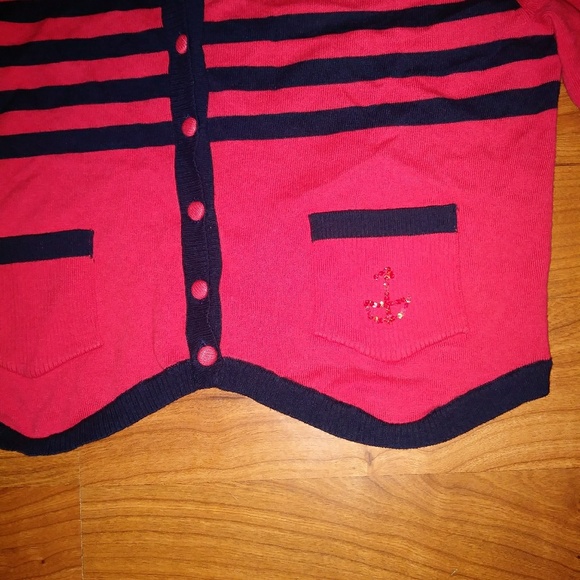 Red with Navy Blue Striped Cardigan - Picture 3 of 4